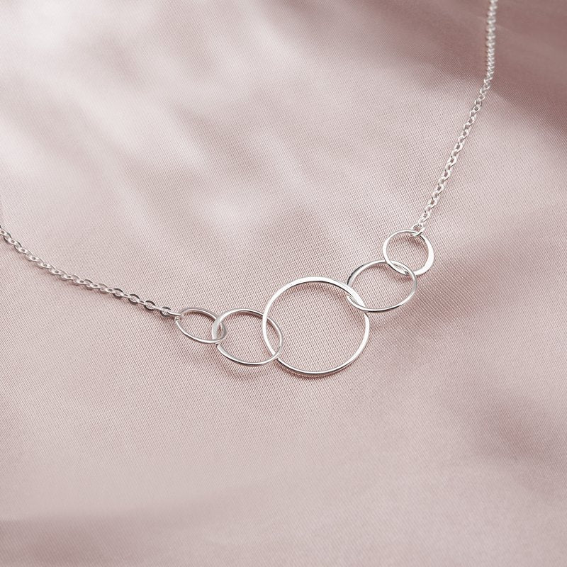 Sterling Silver 50th Birthday Necklace with 5 Flat Circles Custom Name Gift for Women