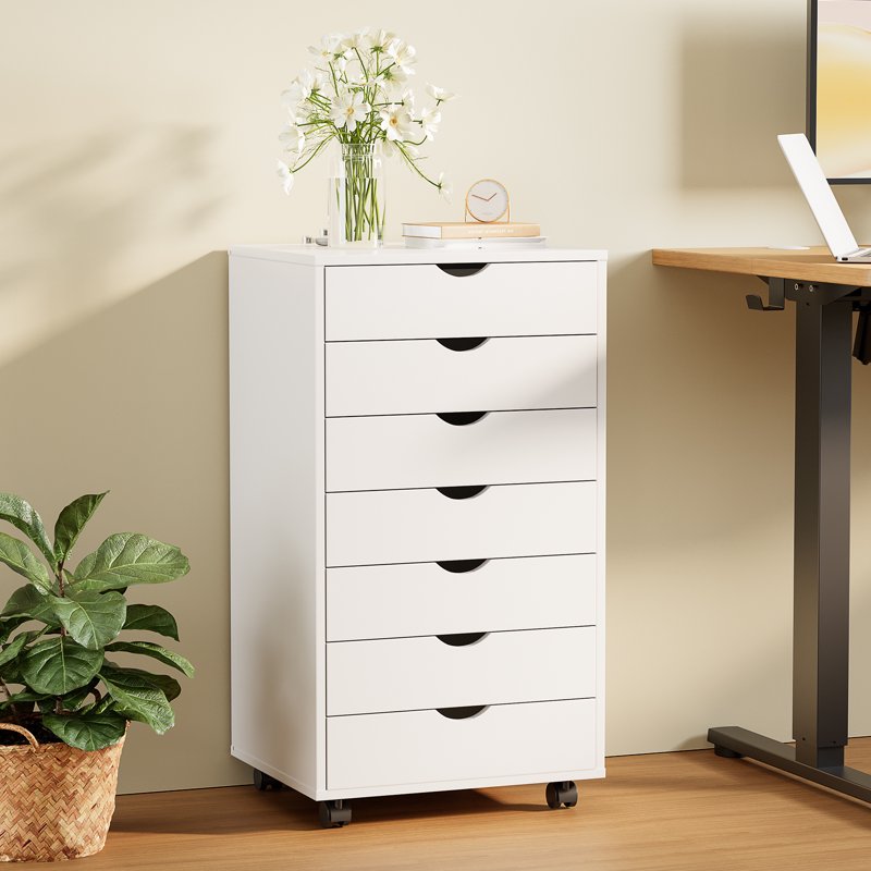 7-Drawer Storage Cabinet on Wheels for Home Office Bedroom Organization, White
