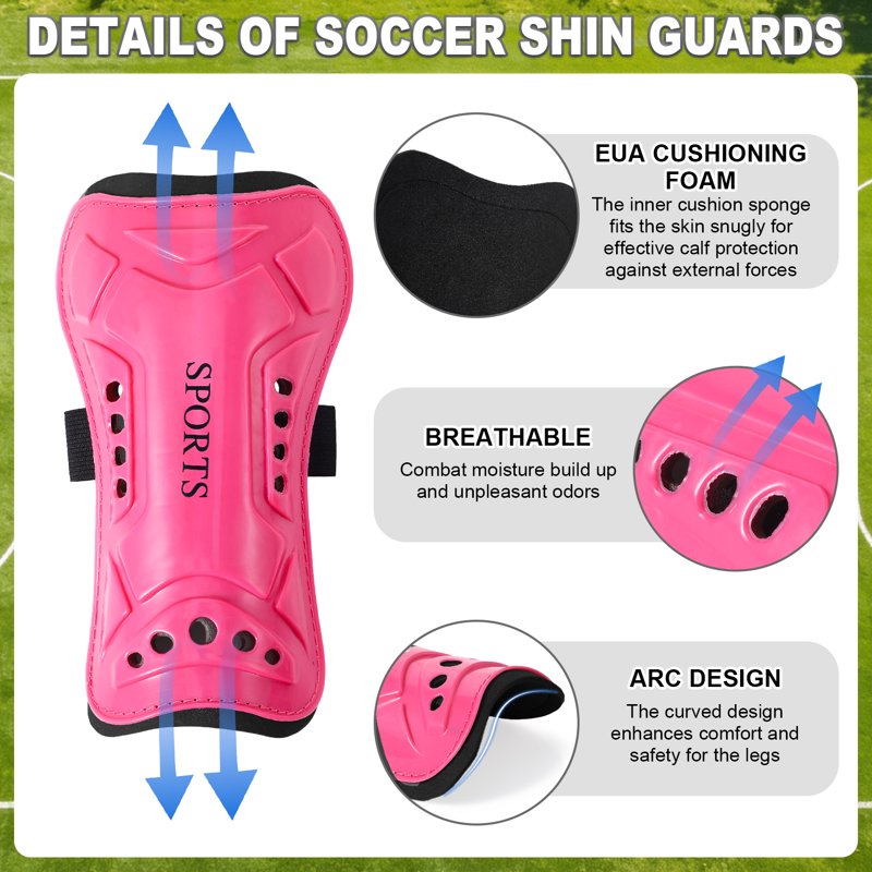 Kids Shin Guards with Socks - 2 Pairs Protective Soccer Gear for 6-10 Years (Rose & Purple)