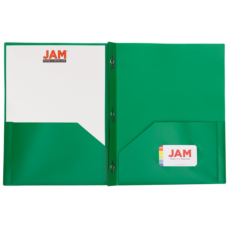 2-Pocket Plastic File Folders with Metal Prongs - Green, 6 Pack