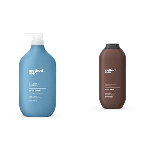Method Men Body Wash, Glacier + Granite 28 FL Oz and Sandalwood + Vetiver 18 fl oz, Paraben and Phthalate Free