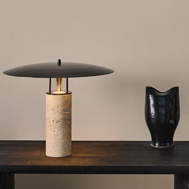 Nordic Designer Table Lamp for Bedroom Living Room - Brass & Travertine Finish