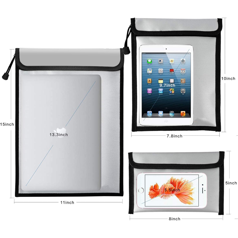 Fireproof Waterproof Document Bag Set - Large 15x11, Medium & Small with Dual Zippers
