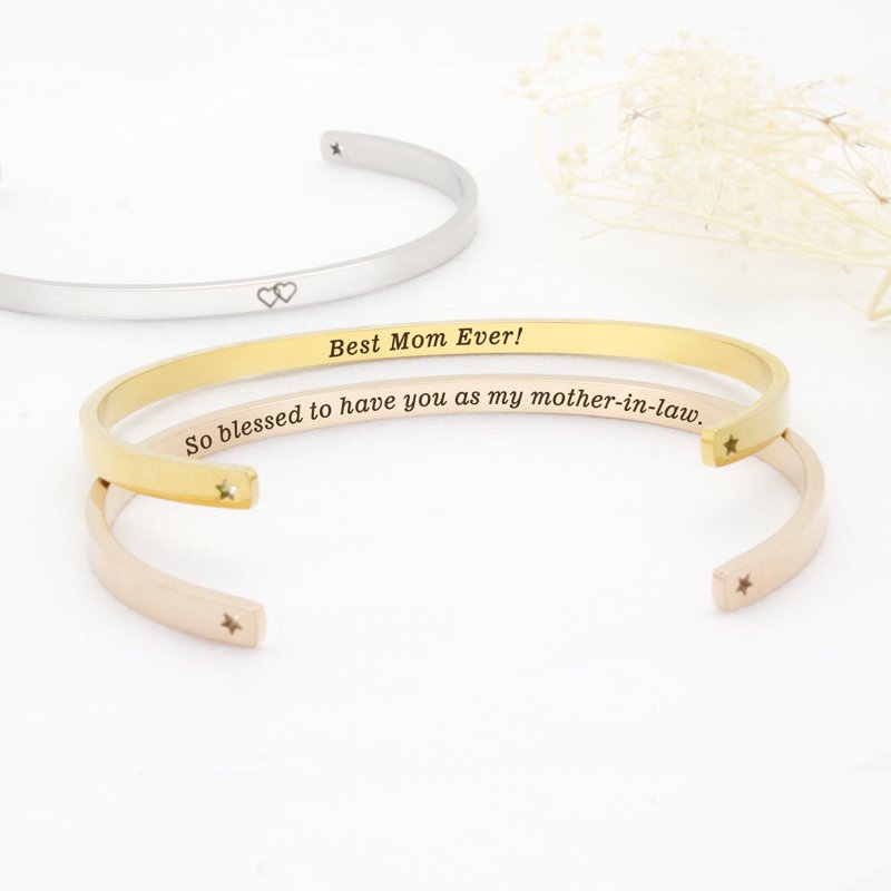 Adjustable Silver Stainless Steel Cuff Bracelet Mother's Day Gift Set