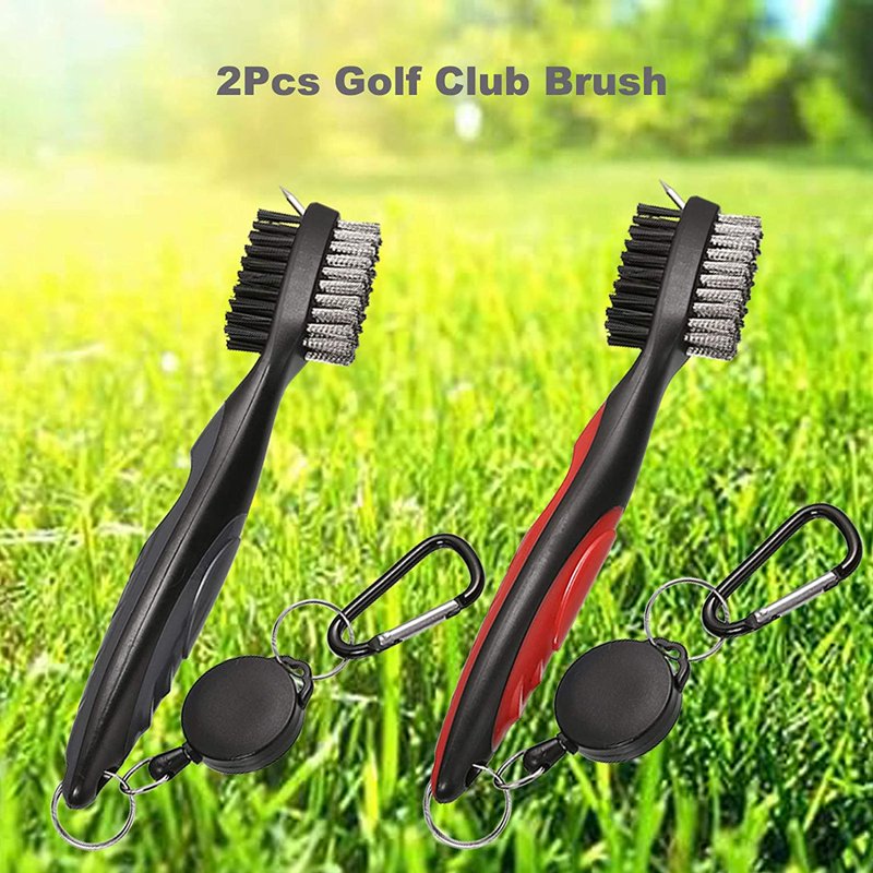 Golf Club Groove Cleaner Brush Set with Carabiner - 2 Pack