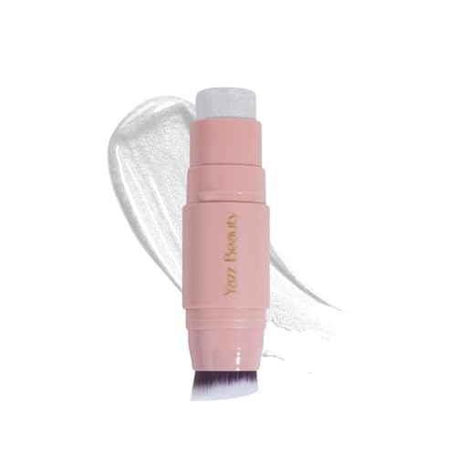 YazzBeauty Makeup Highlighter Stick with Brush ? Moon Shimmer White | Brightening & Glowy Finish | Lightweight Formula for Face