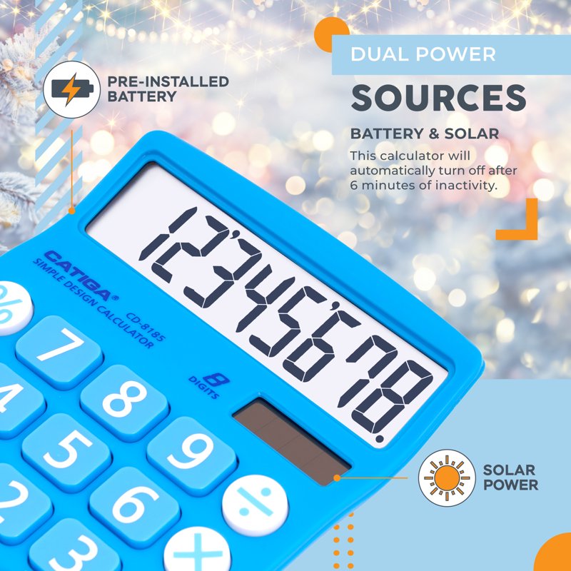 Dual Power Desktop Calculator with Large LCD & Buttons - 8 Digit, Multi-Color