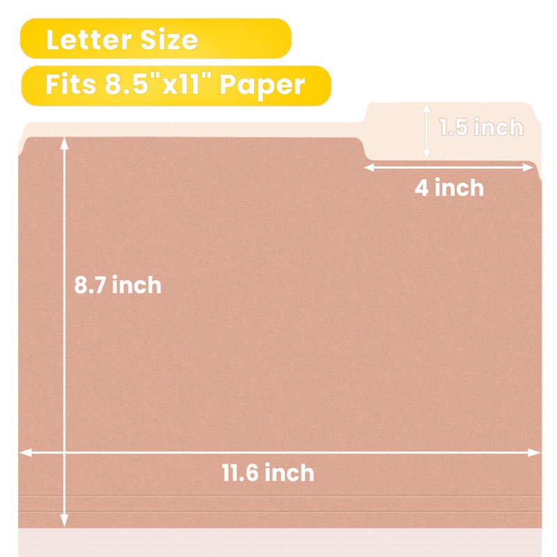Colorful File Folders - 8.5 x 11 Letter Size, 100 Pack, 1/3 Cut Tabs, Pastel Colors