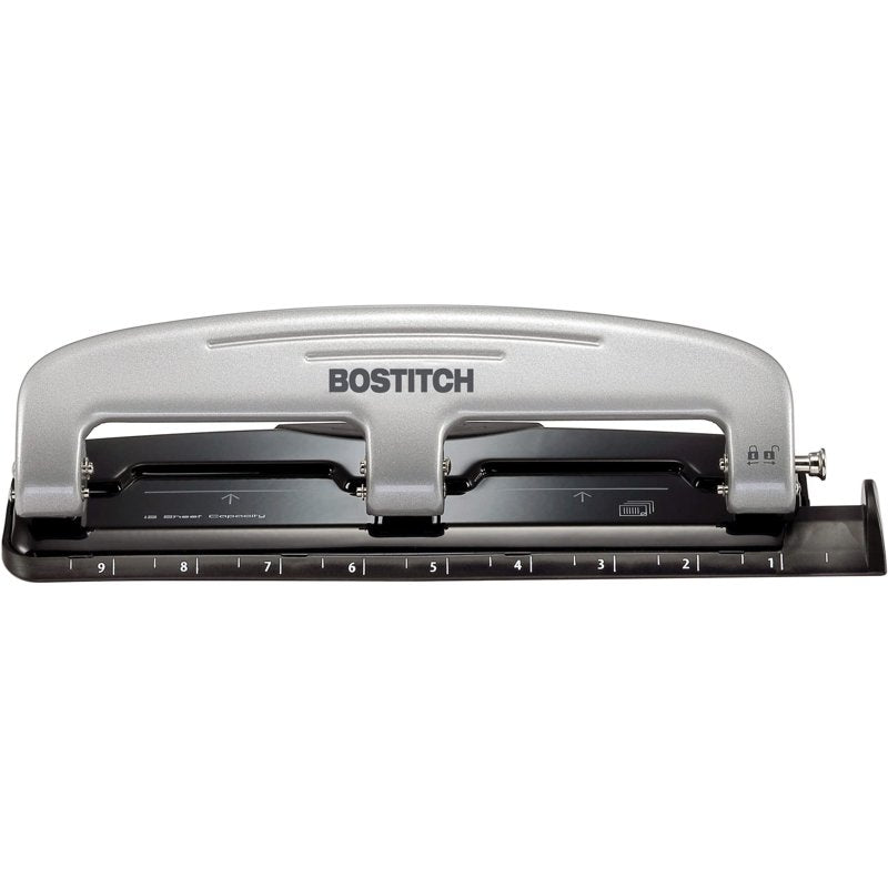 Heavy Duty Three-Hole Punch, 12 Sheets Capacity, Reduced Effort Office Tool