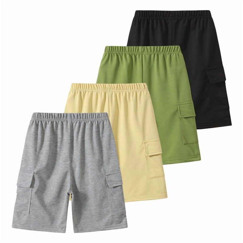 Kids Cargo Shorts 4-Pack - Boys' Summer Athletic Joggers with Pockets