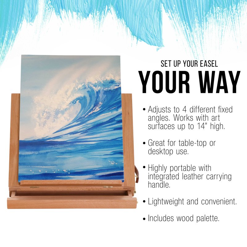 Adjustable Wooden Artist Desk Easel with Storage Drawer and Paint Palette