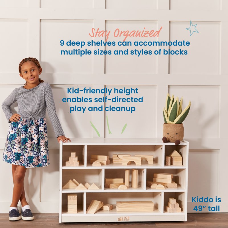 Mobile Building Block Storage Cabinet - Classroom Furniture with Locking Casters