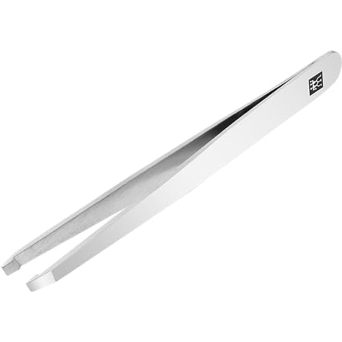 ZWILLING Slant Tweezer (plucking eyebrows, removing splinters, hand-finished, roughened tips), Polished, Silver, 3.5 inch