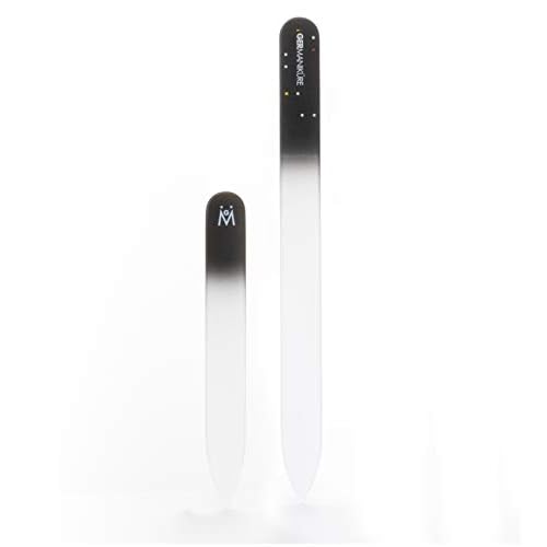 GERMANIKURE 2 Pc Black Glass Nail File Set with Suede Sleeves - Fingernail File & Small Travel Nail File - Professional Manicure & Pedicure Kit for Natural Nails - Ethically Made in Czech Republic