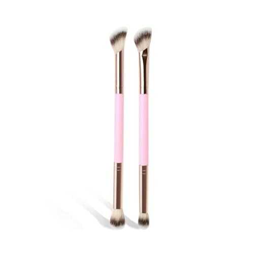 4-piece foundation make-up makeup brush double head beveled contour brush suitable for mixing liquid powder concealer cream blush brush eyes (pink)