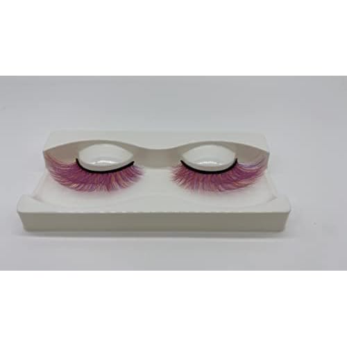 Alluring Synthetick Mink Lashes Reusable 3D Strip False Eyelashes Hand-made Cat-Eye, Fun Color Lashes - DARK PINK mixed w/Purple/Orange