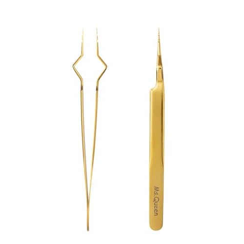 Ms.Queen Isolation Tweezers for Eyelash Extensions,V-Groove Design Precision Tips Isolation Eye Lash Tweezers,Easy to Use Application Tools for Lash Artist,Gold