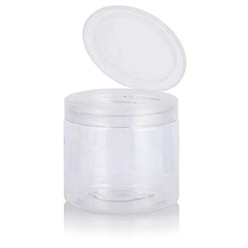(6 pack) 16 oz Clear PET Plastic Refillable Jar with Natural Flip Top