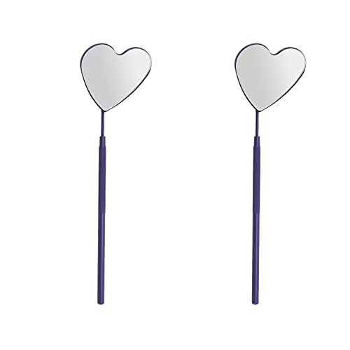 2 Pieces Eyelash Extension Mirror Heart Shape Eyelash Mirror Lash Mirror Detachable Eyelash Inspection Mirror Stainless Steel Lash Extension Mirror Makeup Inspection Mirror, Purple