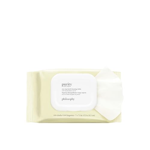 philosophy purity made simple one-step facial cleansing cloths - easily removes makeup, dirt & oil on the go - skin is left clean and comfortable with no rinsing needed
