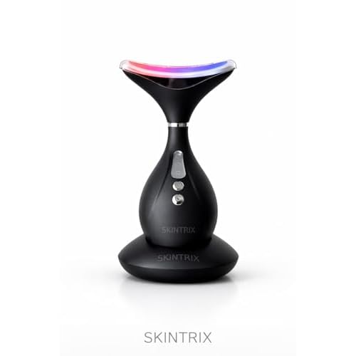LED Face & Neck Device, 3-in-1 LED Light Therapy & Microcurrent Facial Device for Wrinkle Reduction, Skin Tightening & Lifting, Anti-Aging Non-Invasive Beauty Tool for Home Skincare (Black)