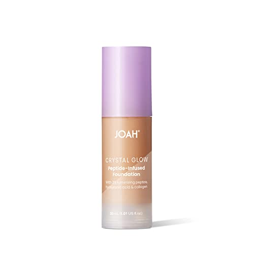 JOAH Crystal Glow Peptide-Infused Foundation, 2-in-1 Multitasking Korean Makeup with Blurring Face Primer, Luminizer, Hydration & Skin Defense for a Flawless Finish, 1.01 Oz, Light Medium Warm
