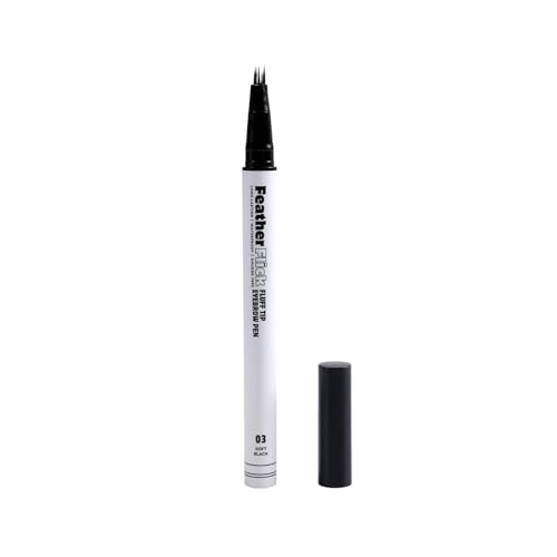 Feather Flick Fluff Tip Eyebrow Pen Natural Hair Like Brow Strokes Angled Multi Tip Precision Brow Pen for Sparse Brows Long Lasting Smudge Resistant (SOFT BLACK, 0.018 fl oz. / 0.55 ml£¨pack of 1£©)