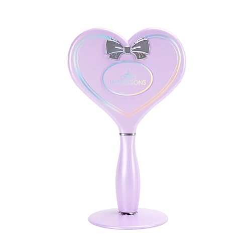 Impressions Vanity Amour LED Handheld Makeup Mirror for Desk, Lighted Travel Makeup Mirror with Detachable Magnetic Ball Standing Base, Ultra Bright Adjustable Lighting, and Heart Shaped (Lilac)