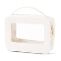 Meiyuuo Clear Makeup Bag Cosmetic Organizer Case with Handle Large Travel Toiletry Bag Zipper Skincare Pouch for Purse Essentials Waterproof Car Bag for Women Off White