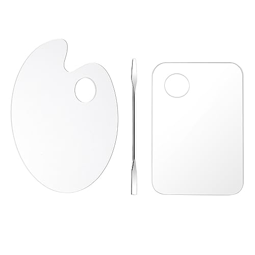 2 Pcs Acrylic Cosmetic Makeup Palette + 1 Pc Makeup Spatula, Makeup Mixing Tray Apply for Foundation Nail Art Beauty Salon Color Cream Liquid Mixing Art Palette