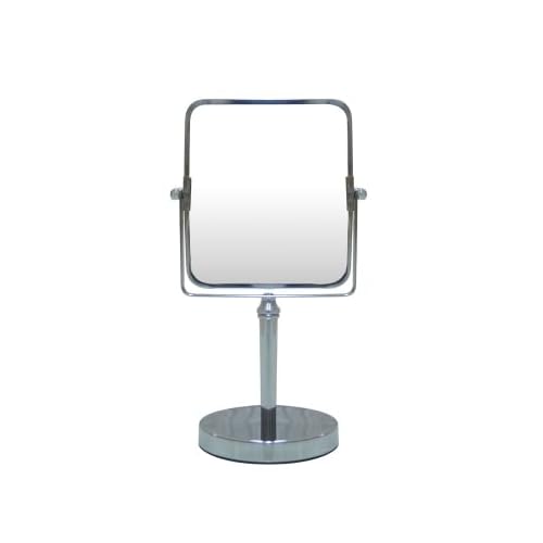 Free Standing Double Sided Tabletop Makeup Metal Vanity Mirror 1X and 3X Magnification, Square, Swivel Mirror for Desk, Bedroom, Bathroom Chrome Finish
