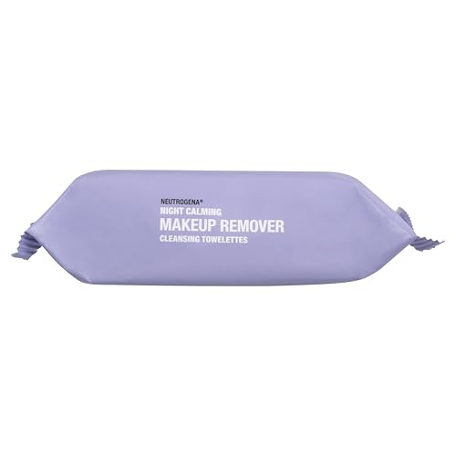 Neutrogena Night Calming Cleansing Makeup Remover Face Wipes, Disposable Nighttime Facial Towelettes to Remove Dirt, Oil, Makeup & Waterproof Mascara, Alcohol-Free, 25 ct