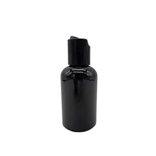 Natural Farms 2 oz Black Boston Plastic Bottles -12 Pack Empty Bottle Refillable - BPA Free - Essential Oils - Aromatherapy | Black Press Down Disc Cap - Made in the USA
