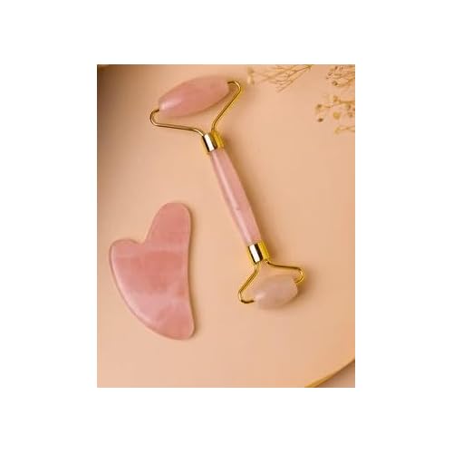 Rose Quartz Roller and Gua sha Set | Reduces Wrinkles, Fine lines and Dark Circles | Pink Jade Roller | Anti-aging Massager for Skin Toning and Tightening for Face, Eyes, Neck