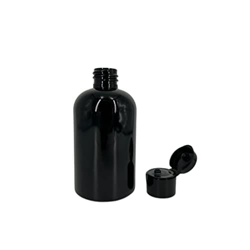 Natural Farms 4 oz Black Boston Plastic Bottles -12 Pack Empty Bottle Refillable - BPA Free - Essential Oils - Aromatherapy | Black Flip Top Snap Cap - Made in the USA