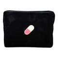 BLOC Bags Travel Makeup Bag, Cosmetic Bags for Women, Large Cute Toiletry Bag, XL Make up Bag, Medium Beauty Bag with Chenille Patch, Inside Zipper Pouch and Mesh Pockets (Pill, Black)