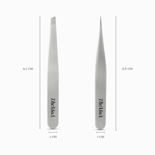 THEMOA Precision Tweezers Set ? Stainless Steel Pointed & Slant Tip Tweezers for Eyebrow, Facial Hair, Ingrown Hair, Professional Beauty Tool with Case