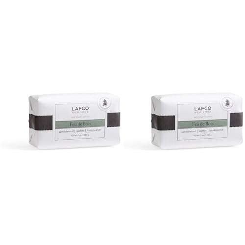 LAFCO New York Bar Soap, Feu de Bois - 7 oz - Ultra-Hydrating, Natural Formula - All Skin Types - Made in Europe (Pack of 2)