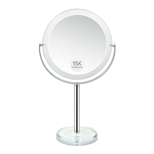 Snowflakes Double Sided 1X / 15X Magnifying Makeup Mirror with Stand - 6.7 Inch Tabletop Vanity Mirror for Bathroom or Bedroom with 360¡Æ Rotation.