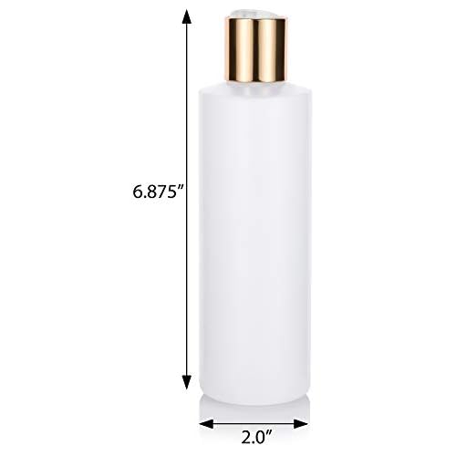 JUVITUS 8 oz Clear Natural Refillable Plastic Squeeze Bottle with Gold Metal Disc Cap (12 Pack)