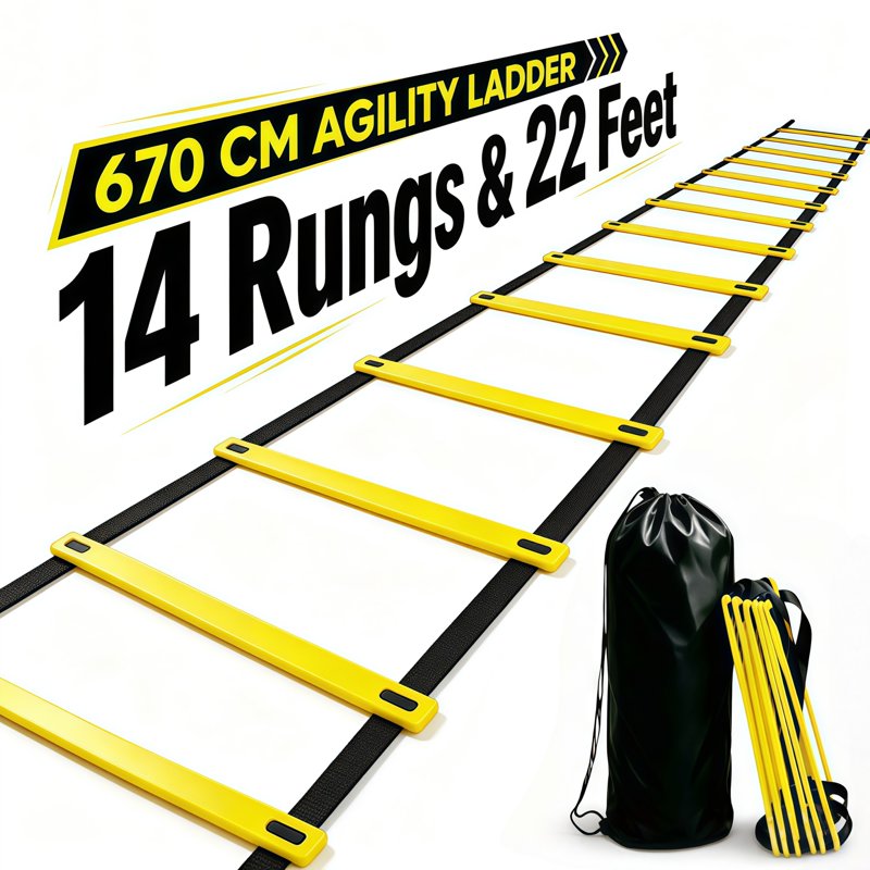 22 ft Agility Ladder with 14 Rungs – Portable Speed Training Gear for Soccer, Football & Basketball