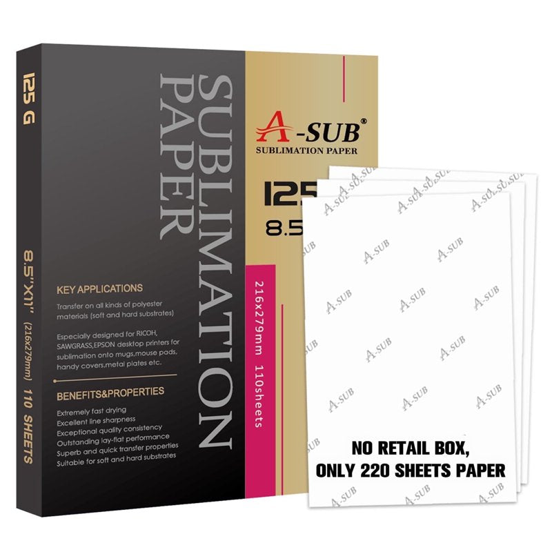 A-SUB Sublimation Paper 8.5x11 Inch 125gsm Heat Transfer for Inkjet Printers