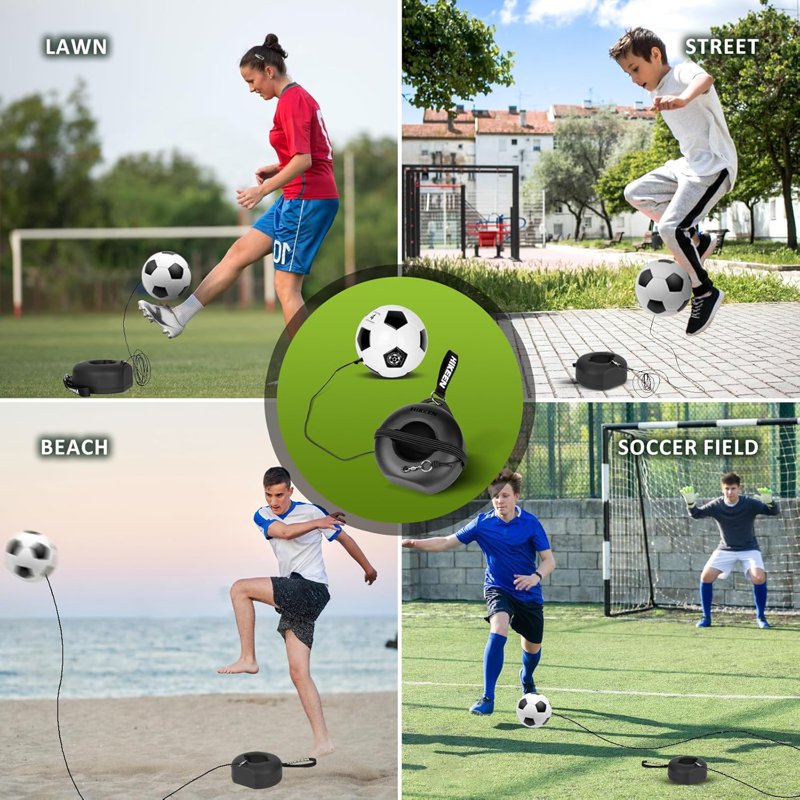 Adoreal Soccer Training Set with Metal Base - Portable Solo Rebound Trainer (Black)