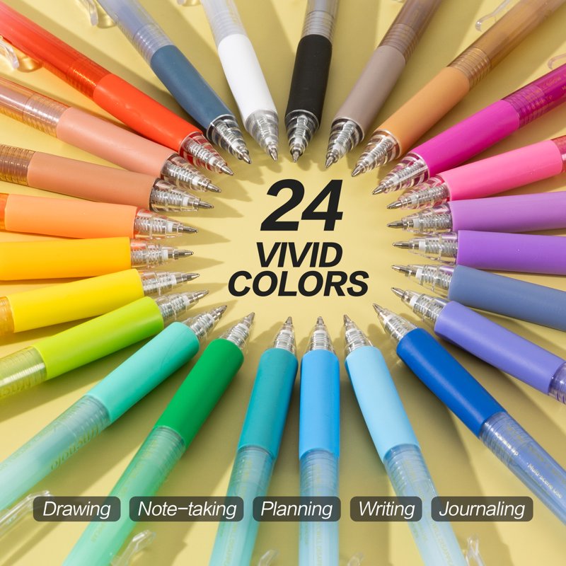 Erasable Gel Pens Set - 24 Assorted Fine Point Retractable Pens with Erasers