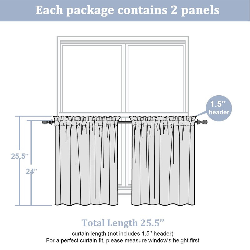 Short Tier Curtains with Rod Pocket for Kitchen, Bathroom, RV - 2 Pack