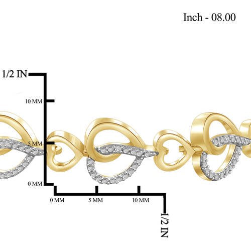 Heart Bracelet with Diamonds and 14k Gold Plating - 8 Inch