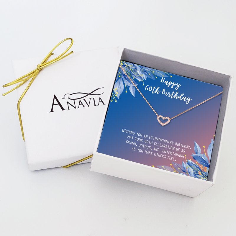 Personalized 60th Birthday Necklace Gift for Her - Stainless Steel Jewelry with Crystal Heart
