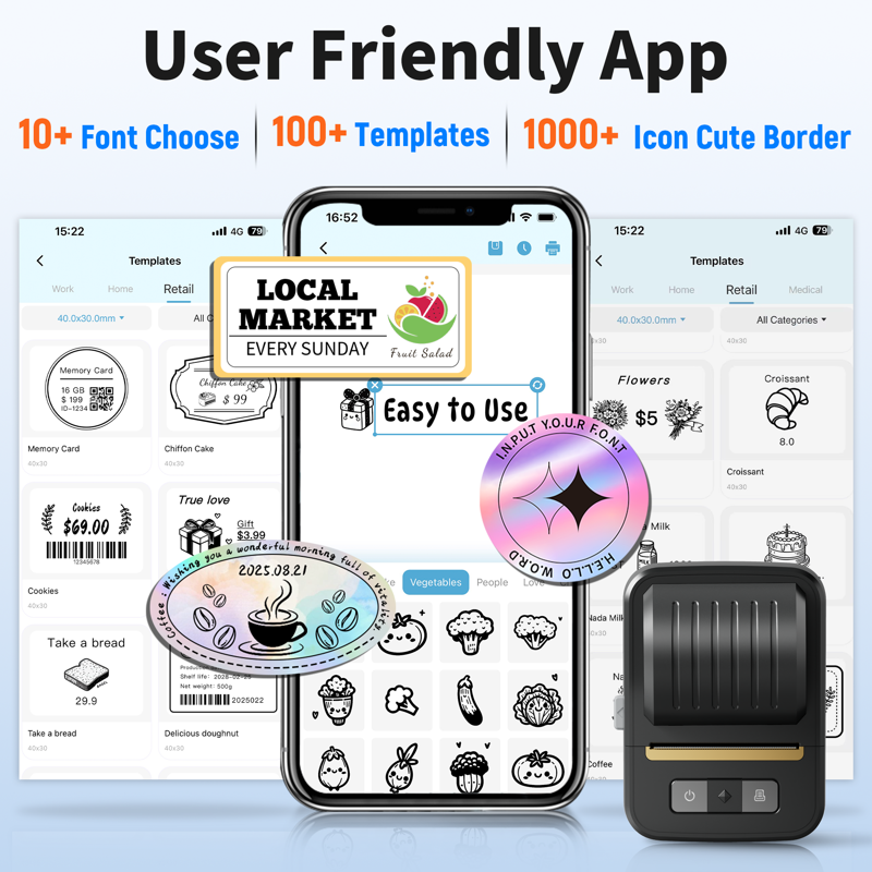 Bluetooth Portable Label Maker with Tapes for Business & Home Use - N20 Thermal Printer