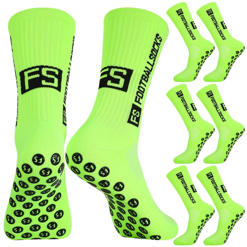 Hengguang 3 Pairs Non-Slip Soccer Socks with Circular Silicone Grip - Fluorescent Green, US 7.5-10.5