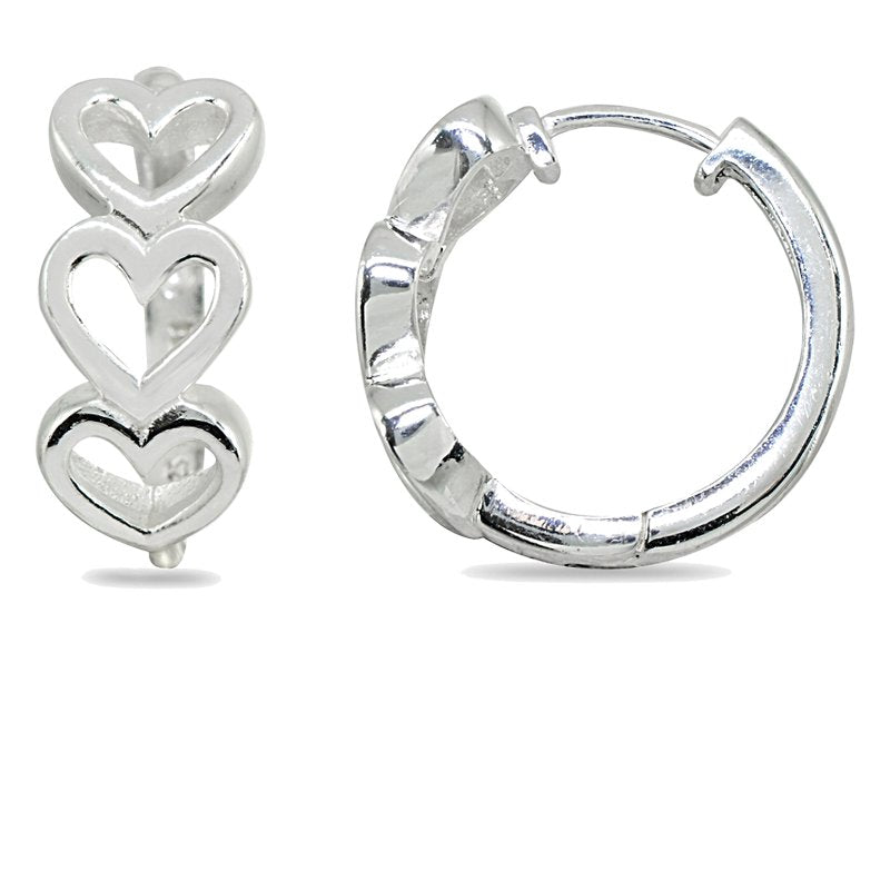Sterling Silver Open Heart Huggie Hoop Earrings - Small, Polished Finish